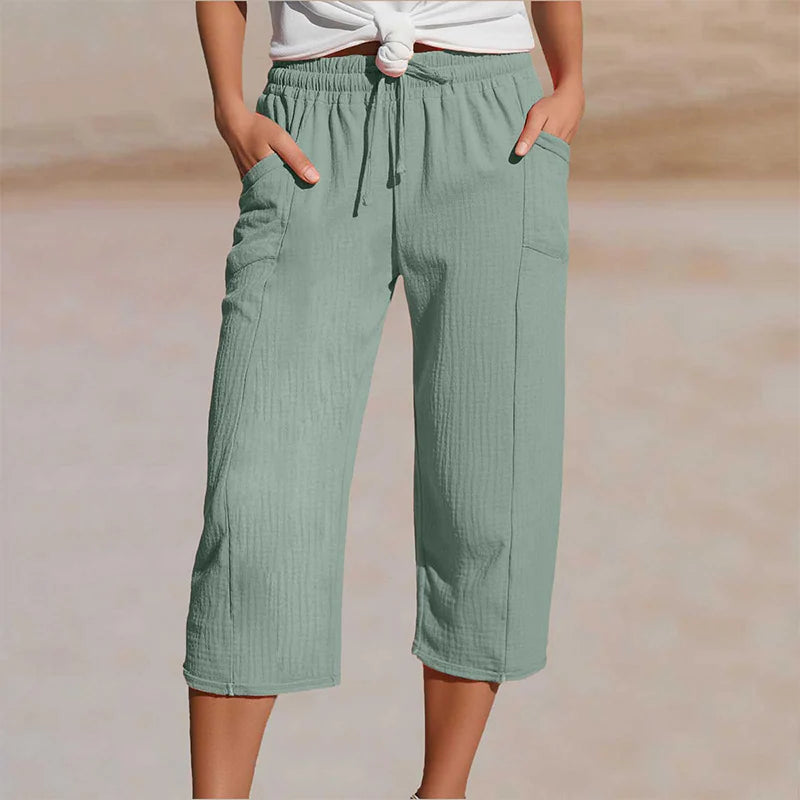 Sarafina | Women's Mid Rise Drawstring Straight Leg Summer Trousers