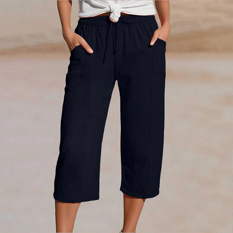 Sarafina | Women's Mid Rise Drawstring Straight Leg Summer Trousers