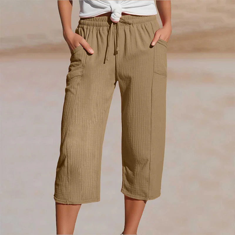 Sarafina | Women's Mid Rise Drawstring Straight Leg Summer Trousers