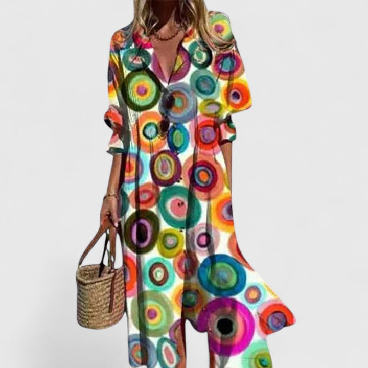 Sarah | Women’s V Neck Boho Printed Maxi Dress