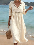 Selina | Women's Cutout V-Neck Short Sleeve Flowy Midi Dress