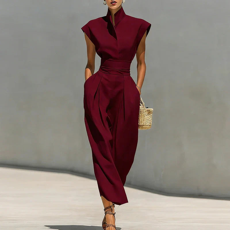 Shani | Women's Pleated Sleeveless Stand Collar Midi Dress