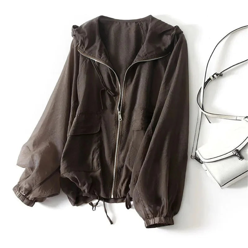 Shania | Women's Drawstring Long Sleeve Zip Front Hoodie