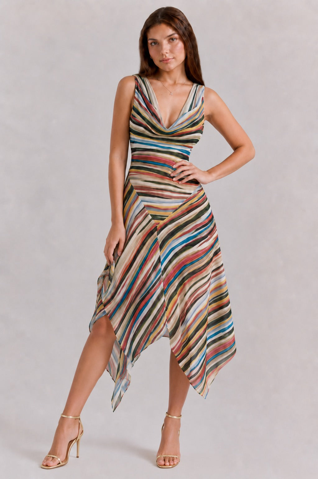 Shannon | Women’s Asymmetrical V Neck Striped Flowy Midi Dress