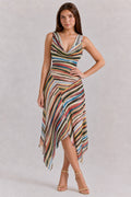 Shannon | Women’s Asymmetrical V Neck Striped Flowy Midi Dress