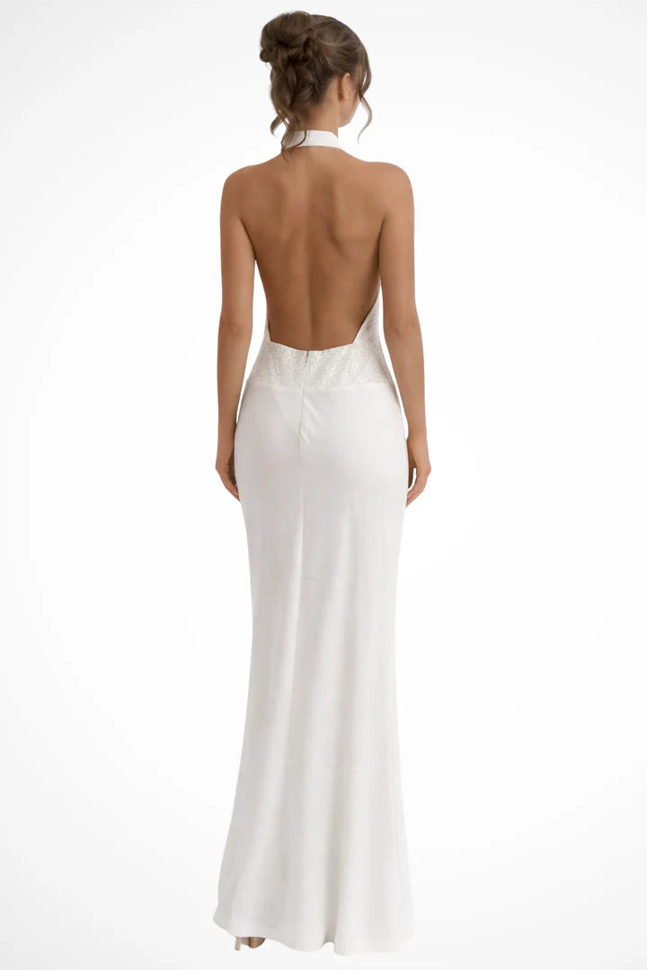 Sharlene | Women's Backless Halter Neck Wedding Guest Maxi Dress