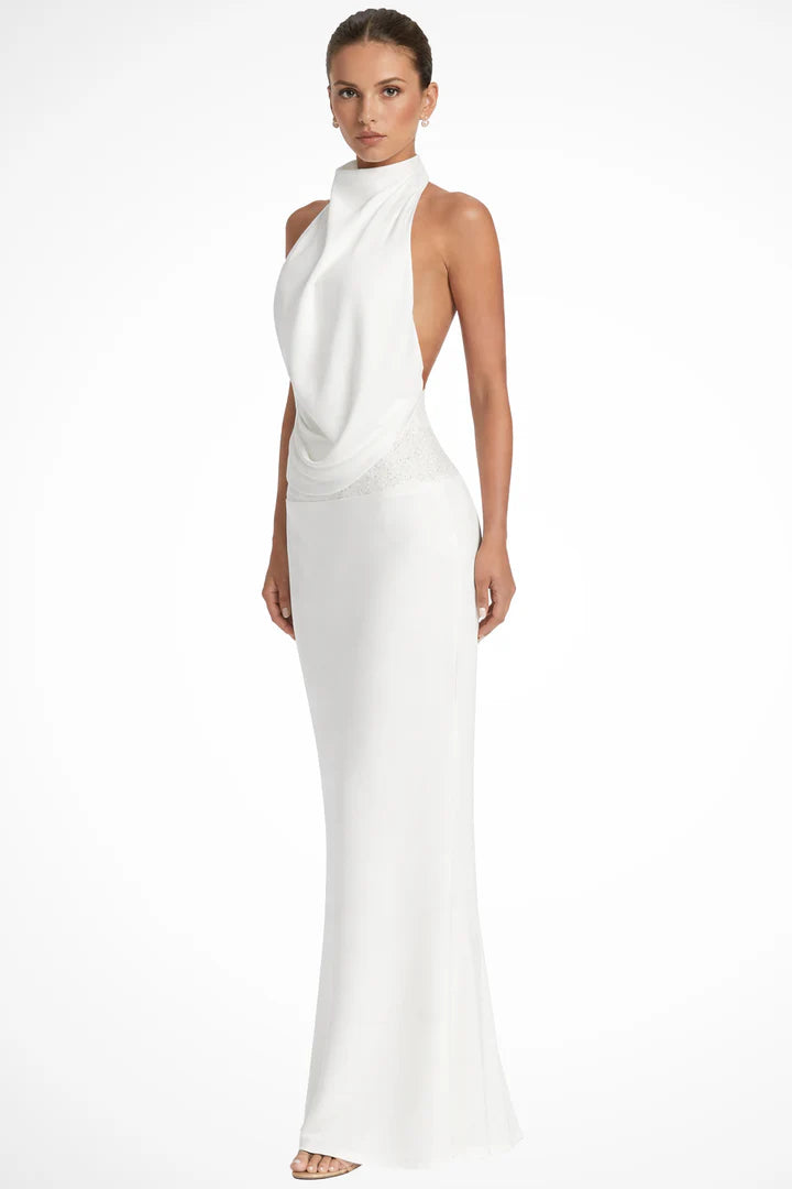 Sharlene | Women's Backless Halter Neck Wedding Guest Maxi Dress