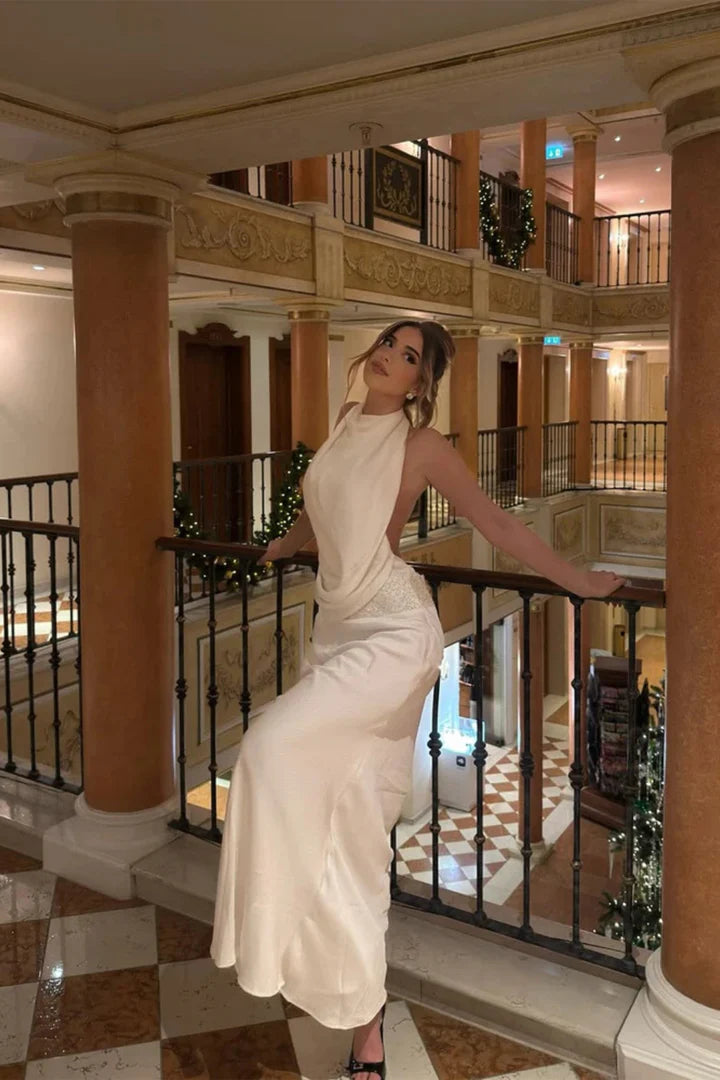Sharlene | Women's Backless Halter Neck Wedding Guest Maxi Dress