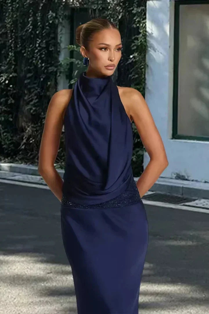 Sharlene | Women's Backless Halter Neck Wedding Guest Maxi Dress