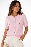 Sharni | Women's Button Front Short Sleeve Round Neck Cardigan