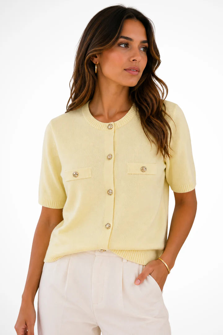 Sharni | Women's Button Front Short Sleeve Round Neck Cardigan
