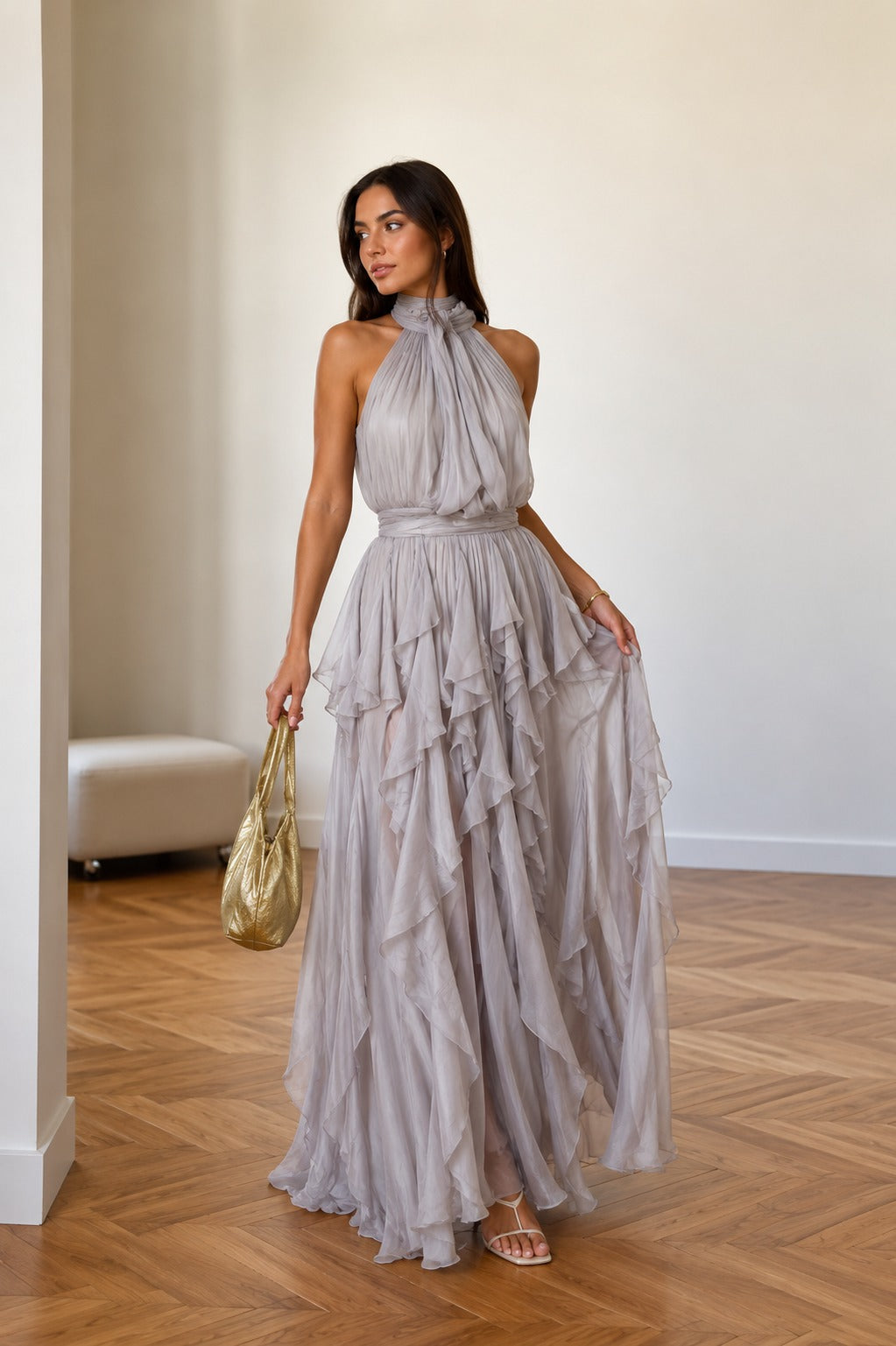 Sheila | Women’s Halter Neck Flowy Wedding Guest Dress