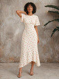 Shirley | Women’s Short Sleeve Round Neck Polka Dot Midi Dress