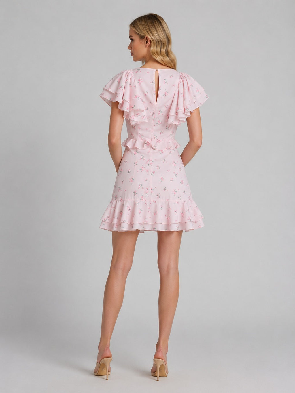 Simone | Women’s Flutter Sleeve Ruffled V Neck Mini Dress