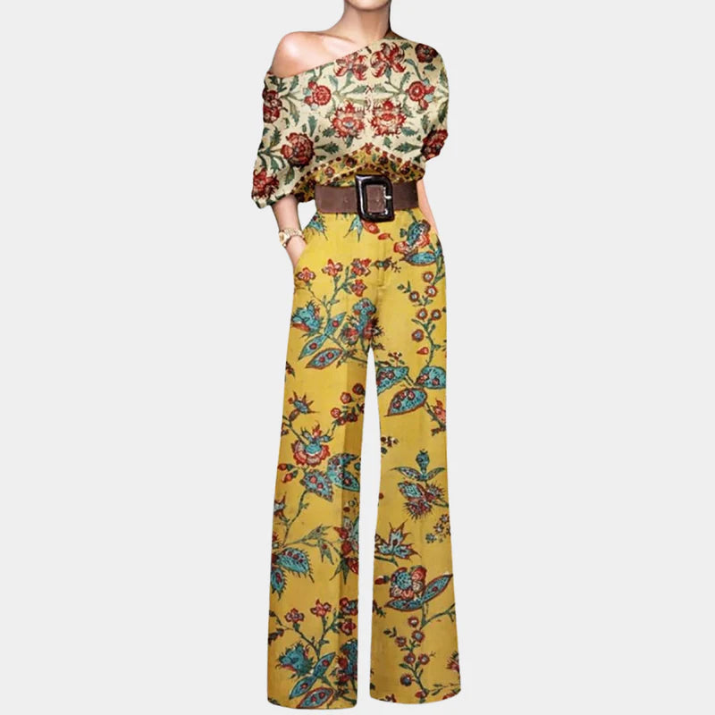 Sinead | Women’s Asymmetrical One Shoulder Belted Wide Leg Jumpsuit