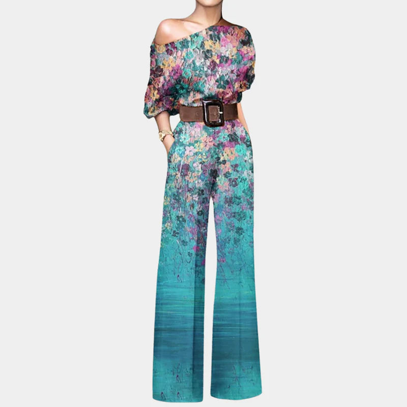 Sinead | Women’s Asymmetrical One Shoulder Belted Wide Leg Jumpsuit