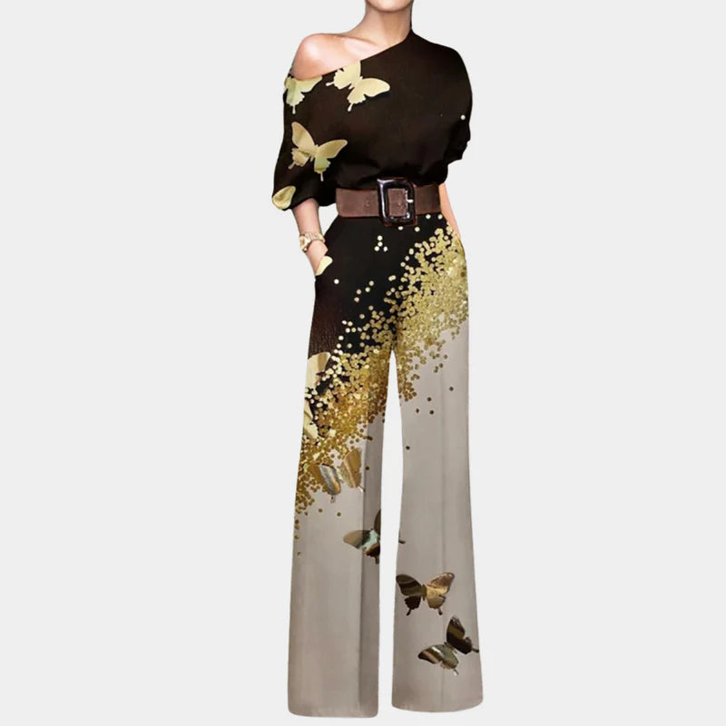 Sinead | Women’s Asymmetrical One Shoulder Belted Wide Leg Jumpsuit