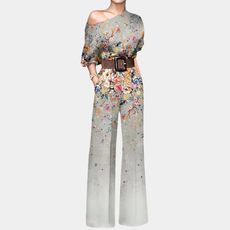 Sinead | Women’s Asymmetrical One Shoulder Belted Wide Leg Jumpsuit