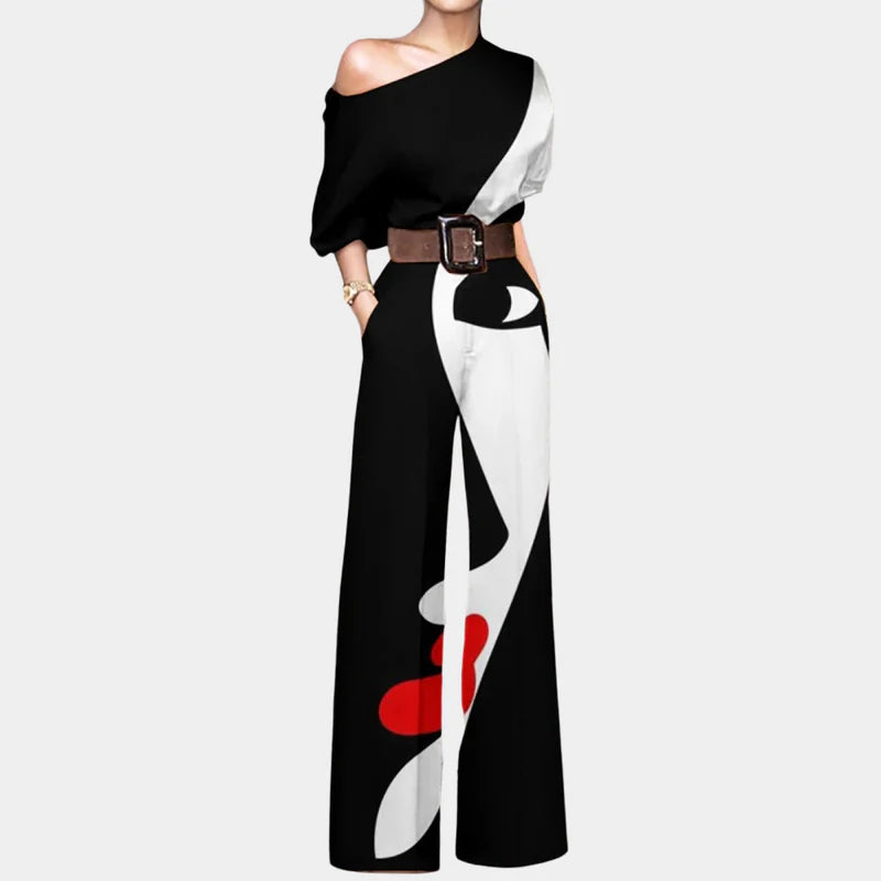 Sinead | Women’s Asymmetrical One Shoulder Belted Wide Leg Jumpsuit