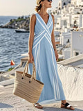 Siobhan | Women’s Sleeveless Striped V Neck Summer Maxi Dress