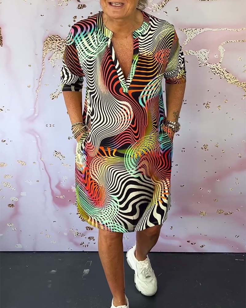 Sioned | Women’s V Neck Short Sleeve Printed Summer Mini Dress