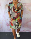 Sioned | Women’s V Neck Short Sleeve Printed Summer Mini Dress