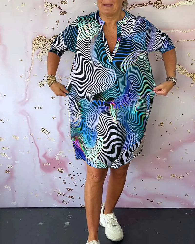Sioned | Women’s V Neck Short Sleeve Printed Summer Mini Dress