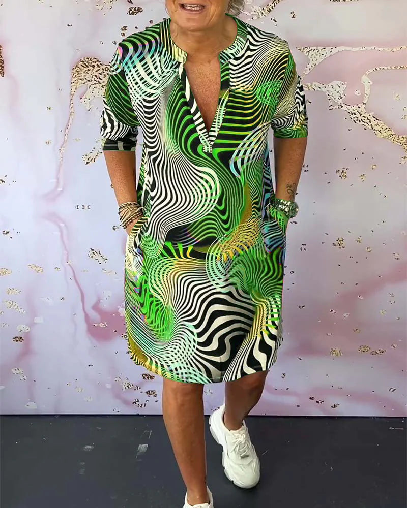 Sioned | Women’s V Neck Short Sleeve Printed Summer Mini Dress