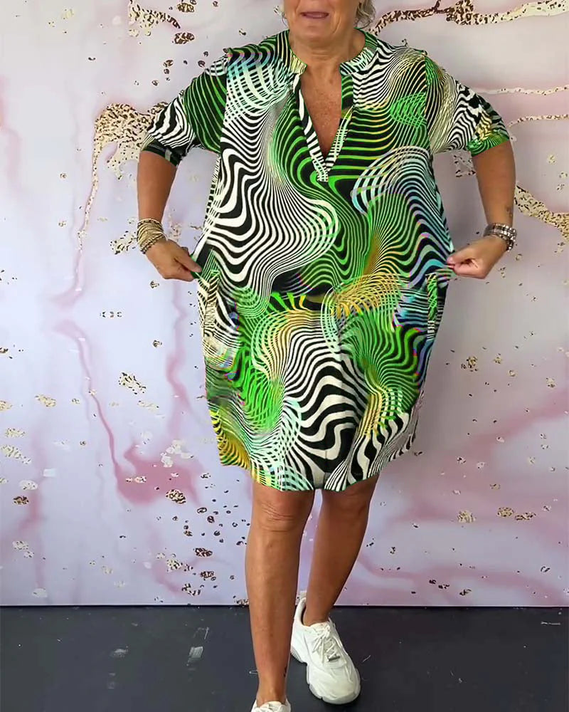 Sioned | Women’s V Neck Short Sleeve Printed Summer Mini Dress
