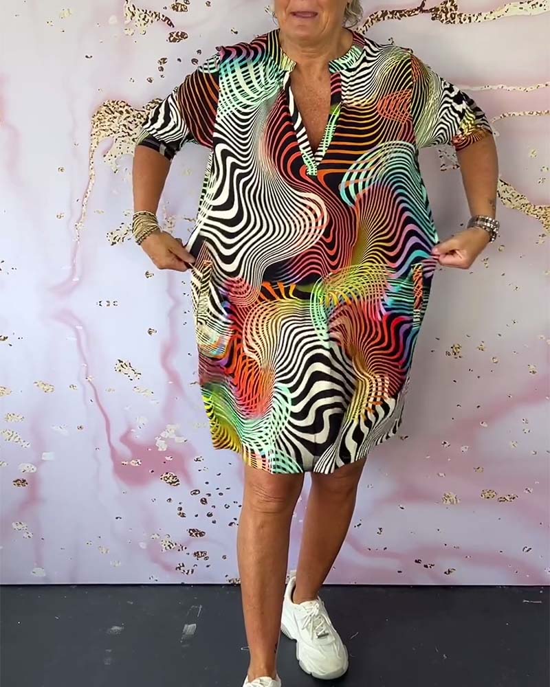 Sioned | Women’s V Neck Short Sleeve Printed Summer Mini Dress