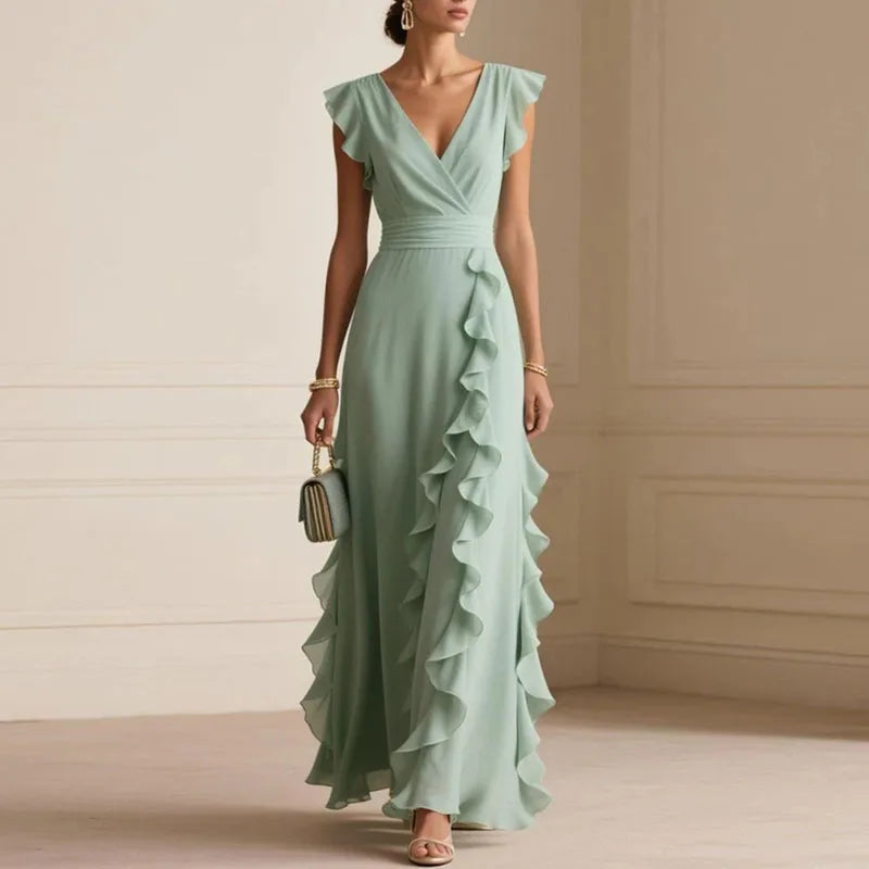 Skye | Women's Ruffle V-Neck Summer Maxi Dress