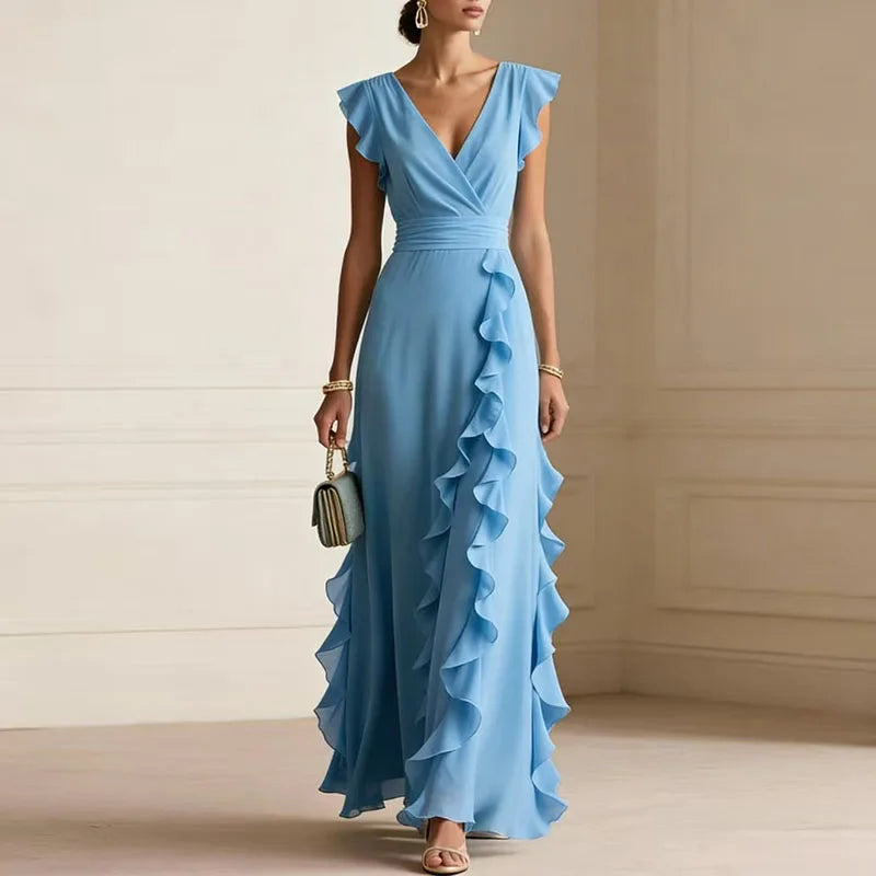 Skye | Women's Ruffle V-Neck Summer Maxi Dress