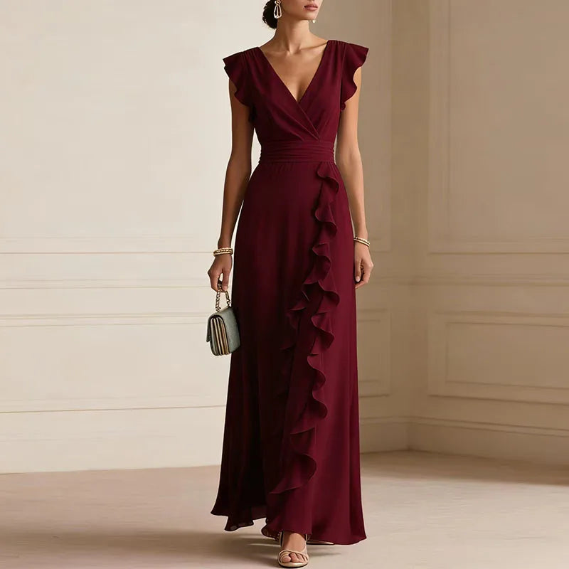 Skye | Women's Ruffle V-Neck Summer Maxi Dress