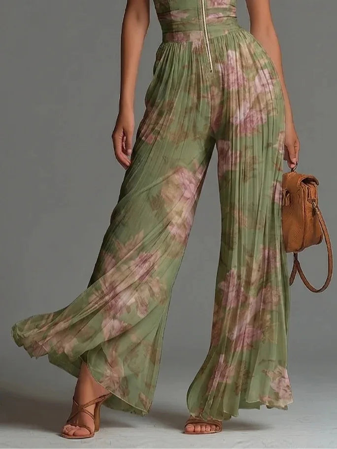 Sonia | Women's Cinched Waist Pleated Flowy Jumpsuit