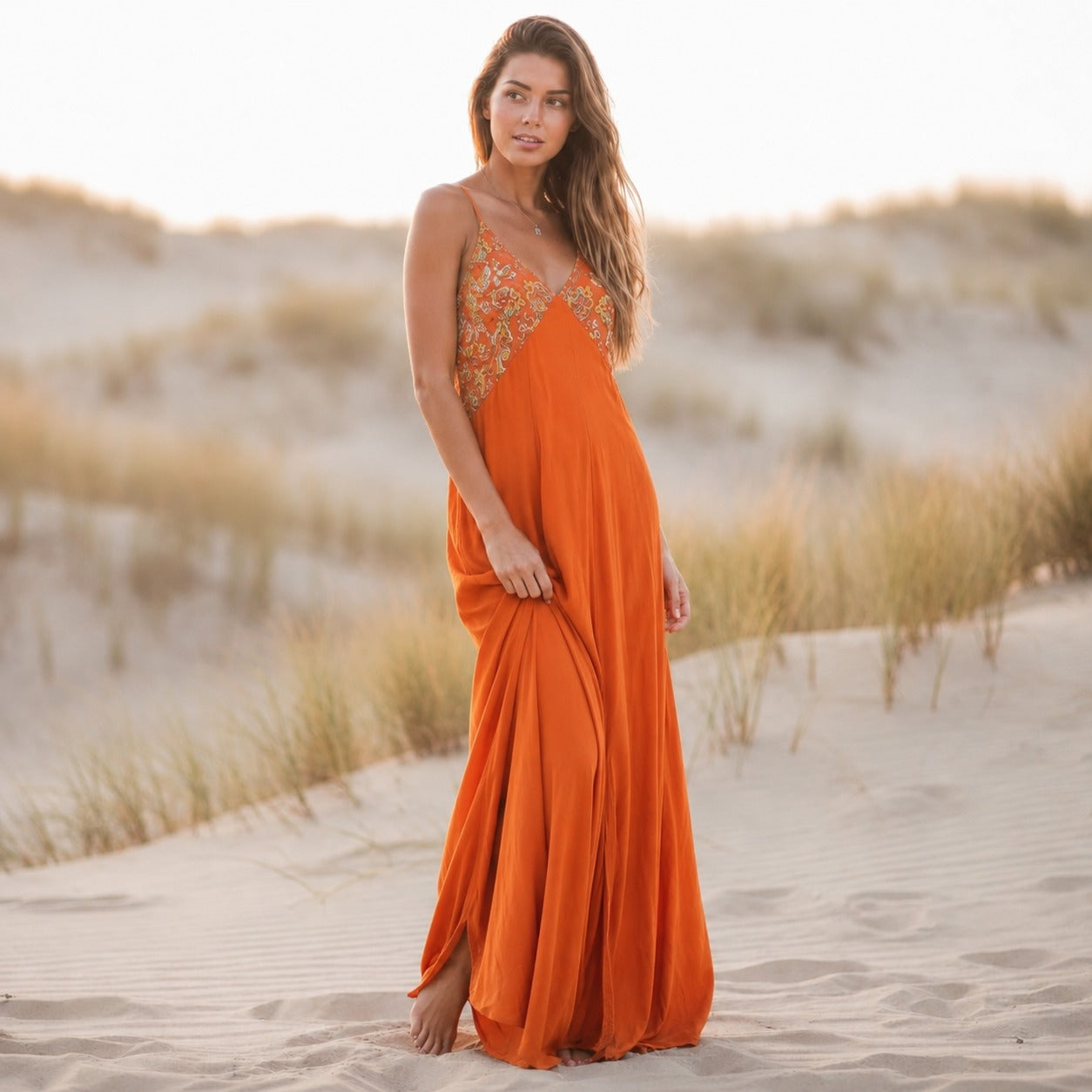 Stacy | Women’s V Neck Sleeveless Printed Flowy Maxi Dress