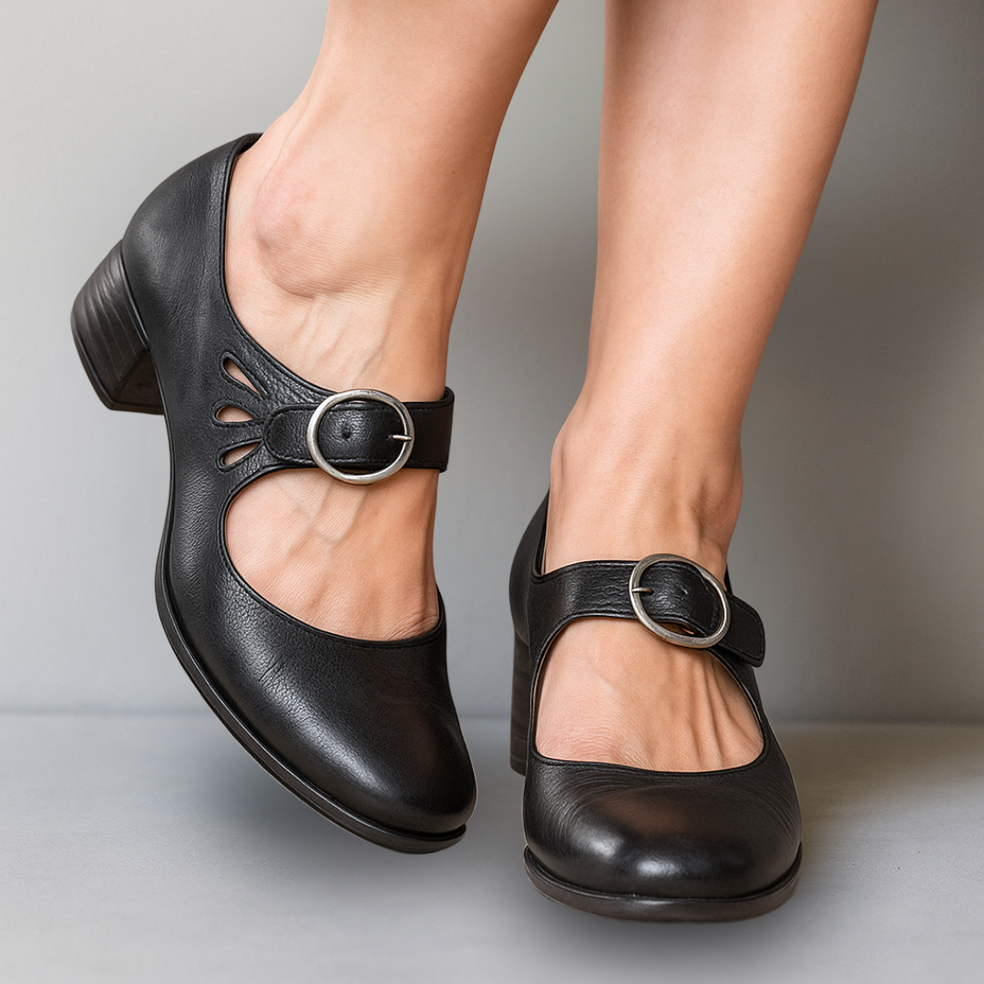 Stella | Women's Low Block Heel Mary Jane Buckle Shoes