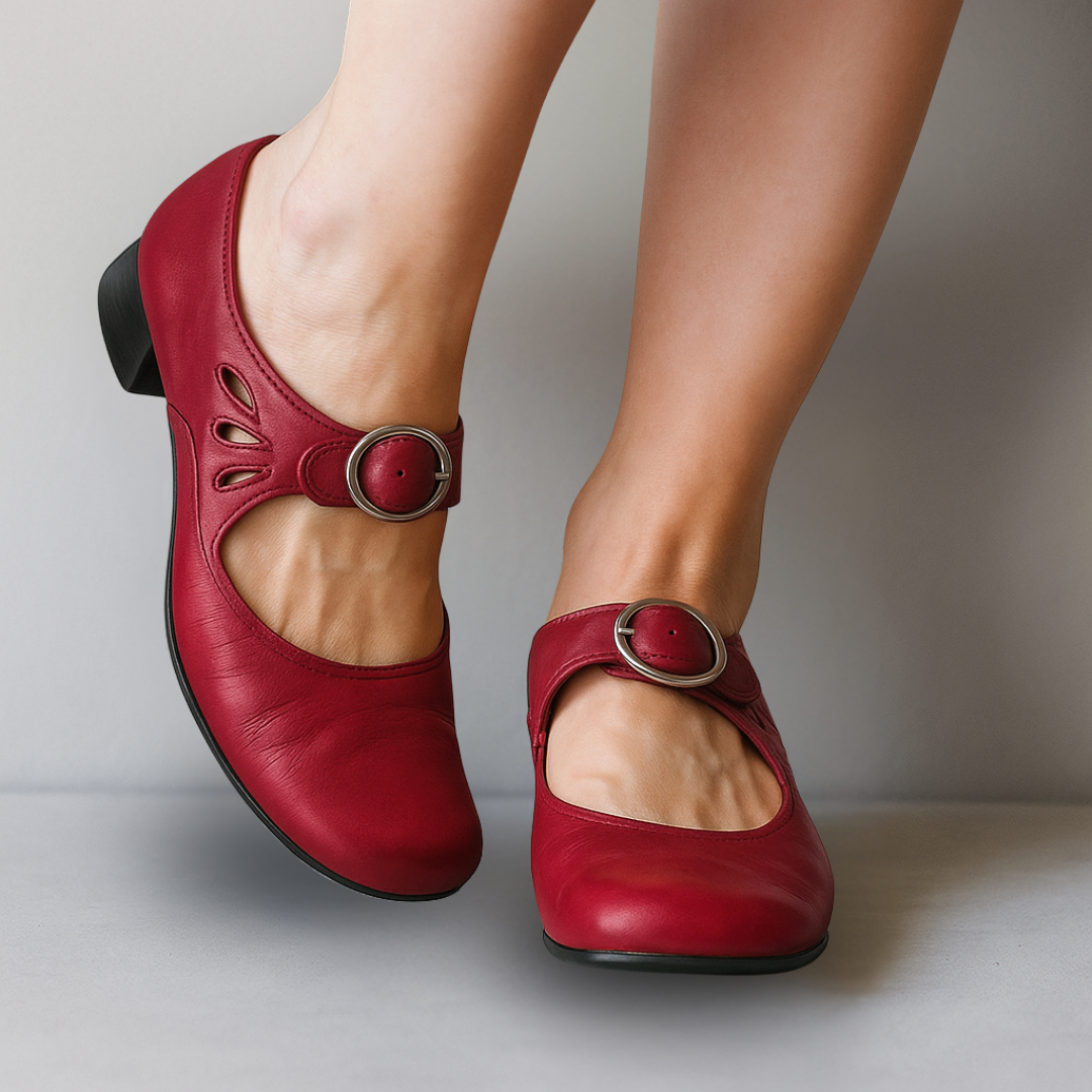 Stella | Women's Low Block Heel Mary Jane Buckle Shoes