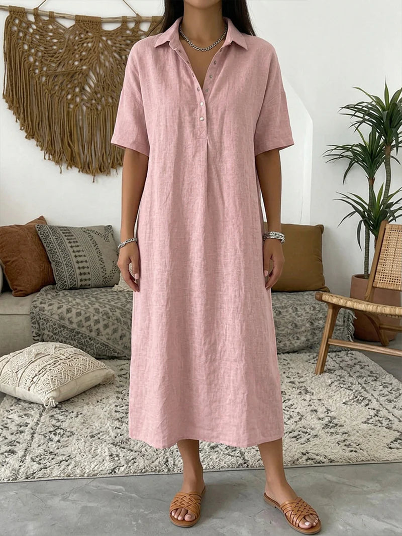 Stevie | Women’s Collared Short Sleeve Button Front Shirt Midi Dress