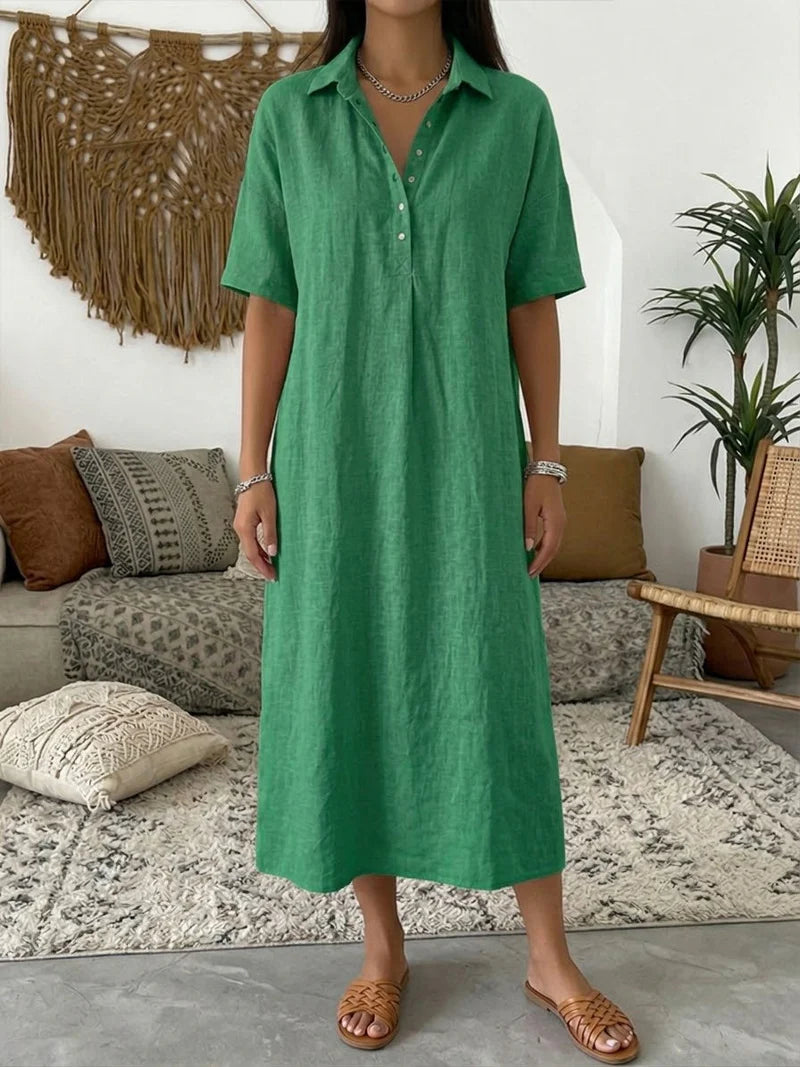 Stevie | Women’s Collared Short Sleeve Button Front Shirt Midi Dress