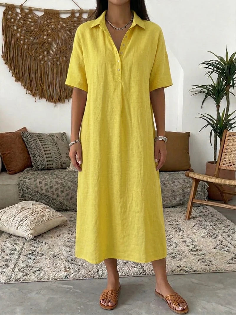 Stevie | Women’s Collared Short Sleeve Button Front Shirt Midi Dress