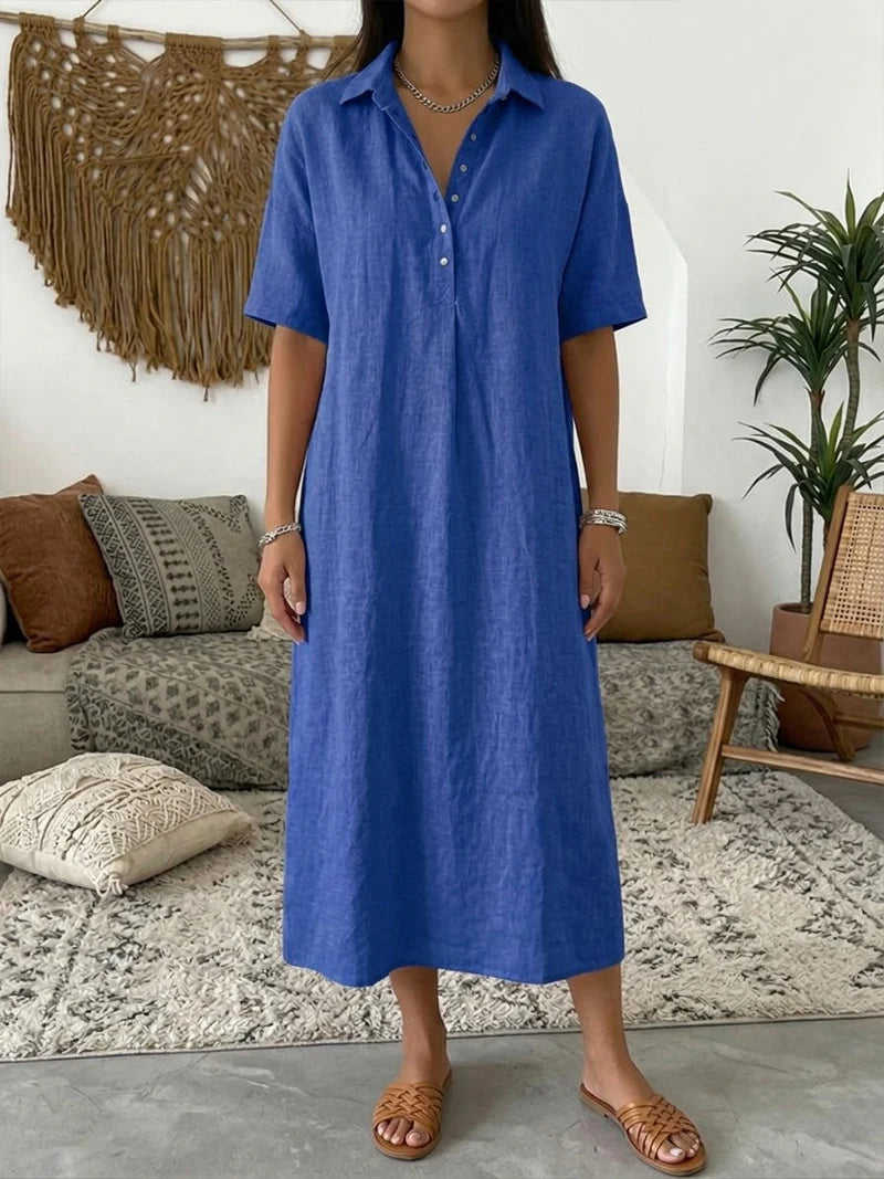 Stevie | Women’s Collared Short Sleeve Button Front Shirt Midi Dress