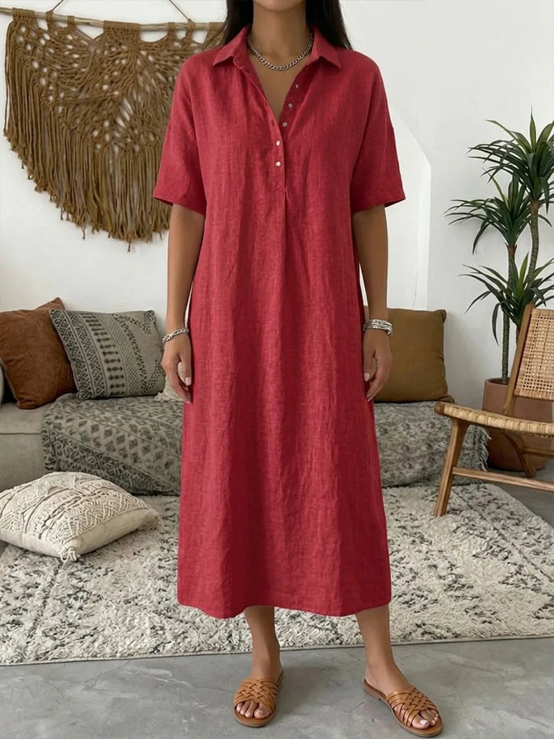 Stevie | Women’s Collared Short Sleeve Button Front Shirt Midi Dress