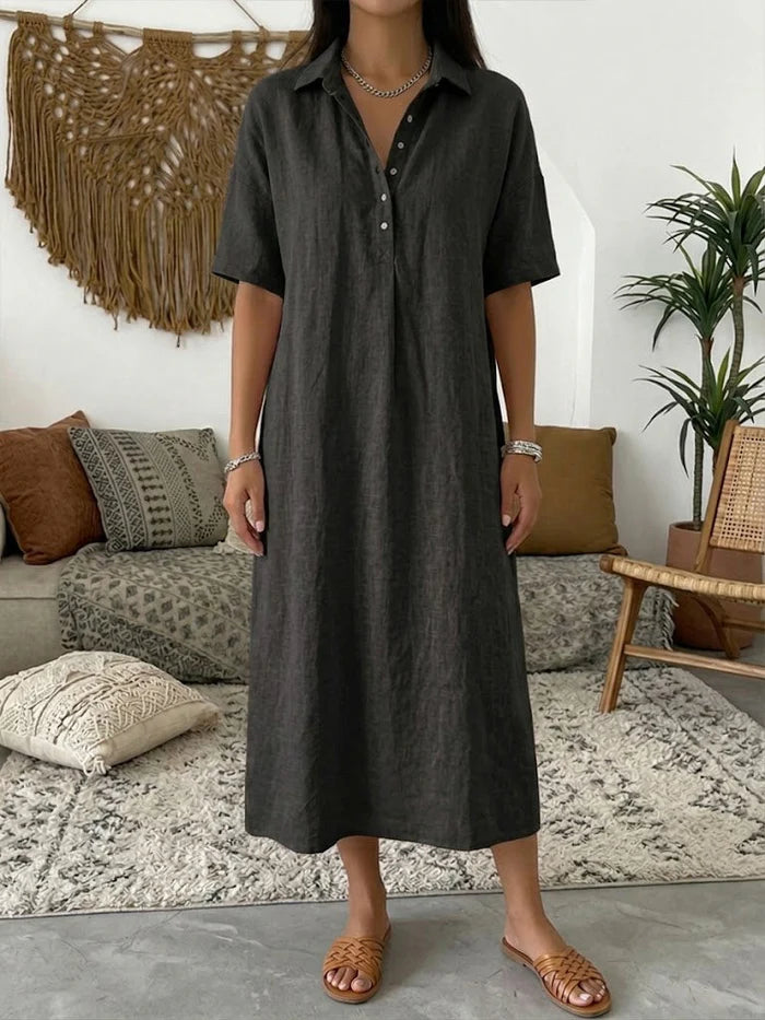 Stevie | Women’s Collared Short Sleeve Button Front Shirt Midi Dress