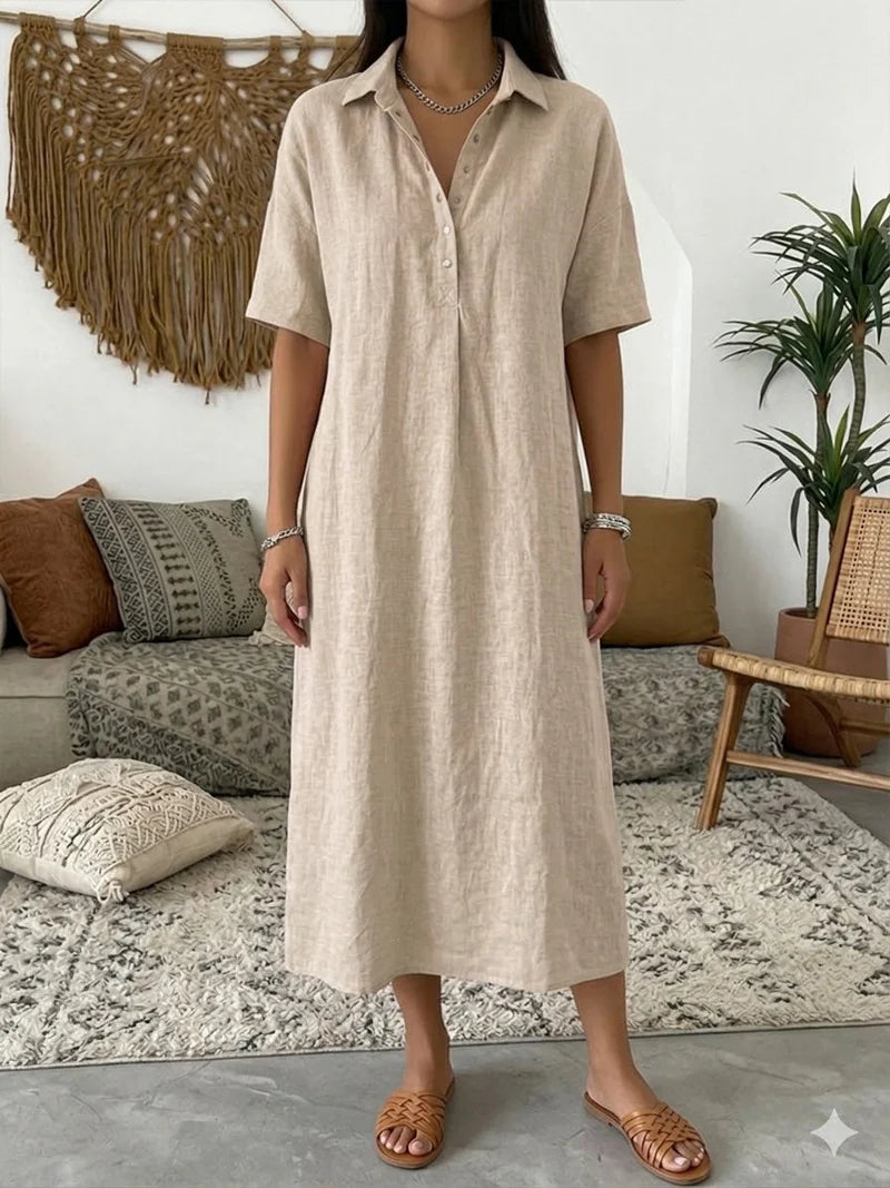 Stevie | Women’s Collared Short Sleeve Button Front Shirt Midi Dress