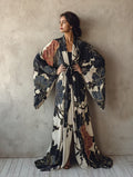Suraya | Women’s Waist Tie Floral Print V Neck Flowy Maxi Dress