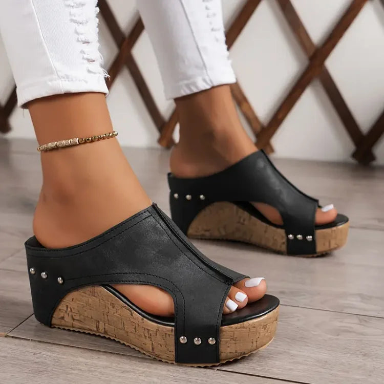 Susan | Women's Platform Wedge Open Toe Slides