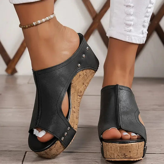 Susan | Women's Platform Wedge Open Toe Slides
