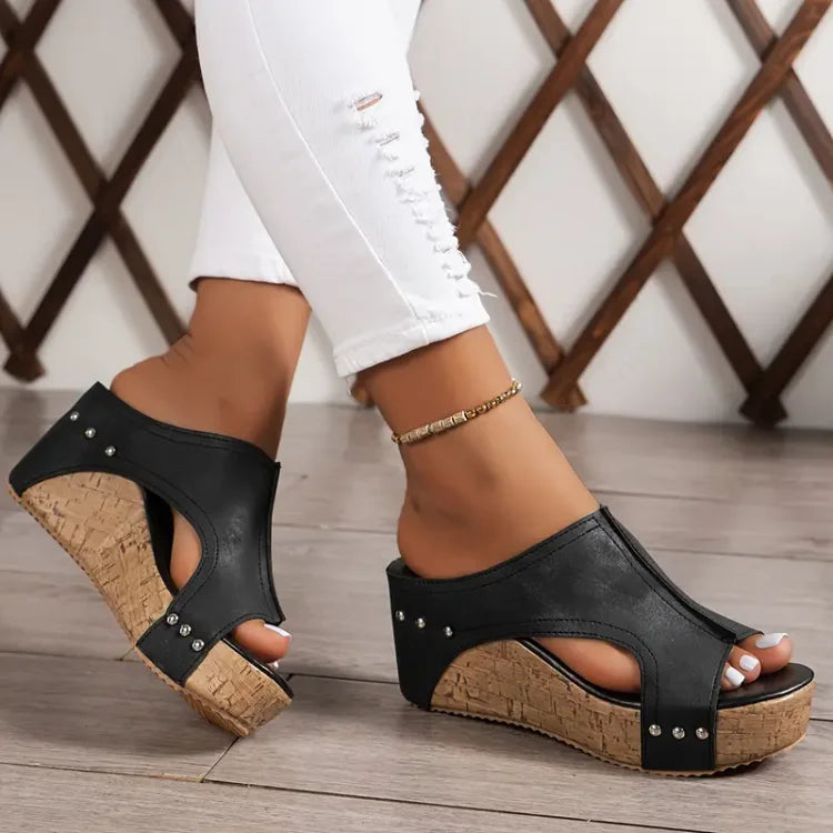 Susan | Women's Platform Wedge Open Toe Slides