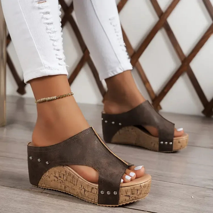 Susan | Women's Platform Wedge Open Toe Slides