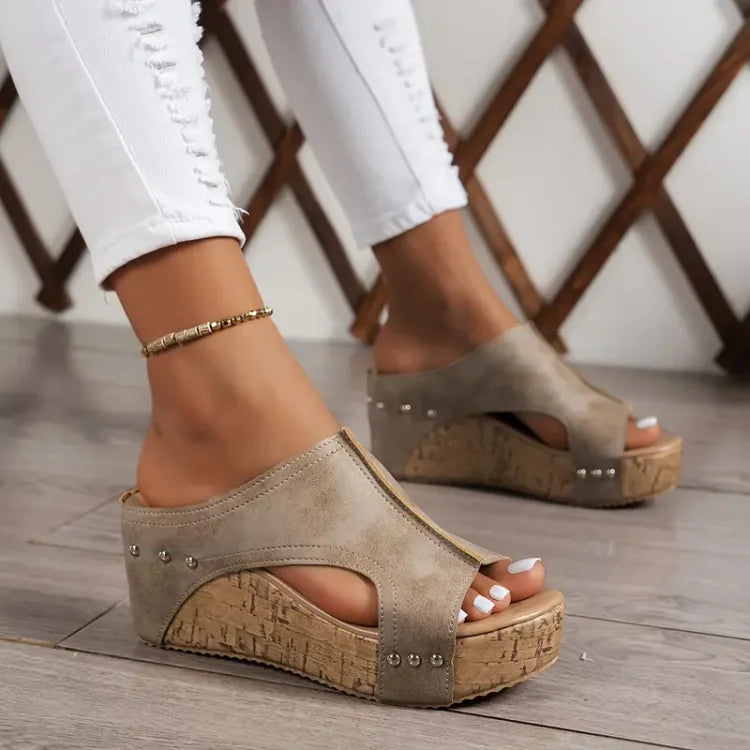 Susan | Women's Platform Wedge Open Toe Slides